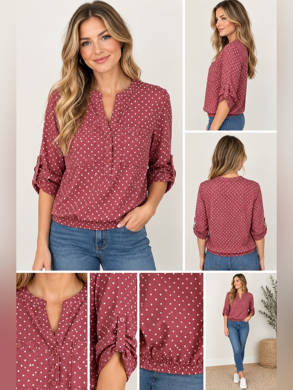 New York & Company Womens Polka Dot Blouse Large